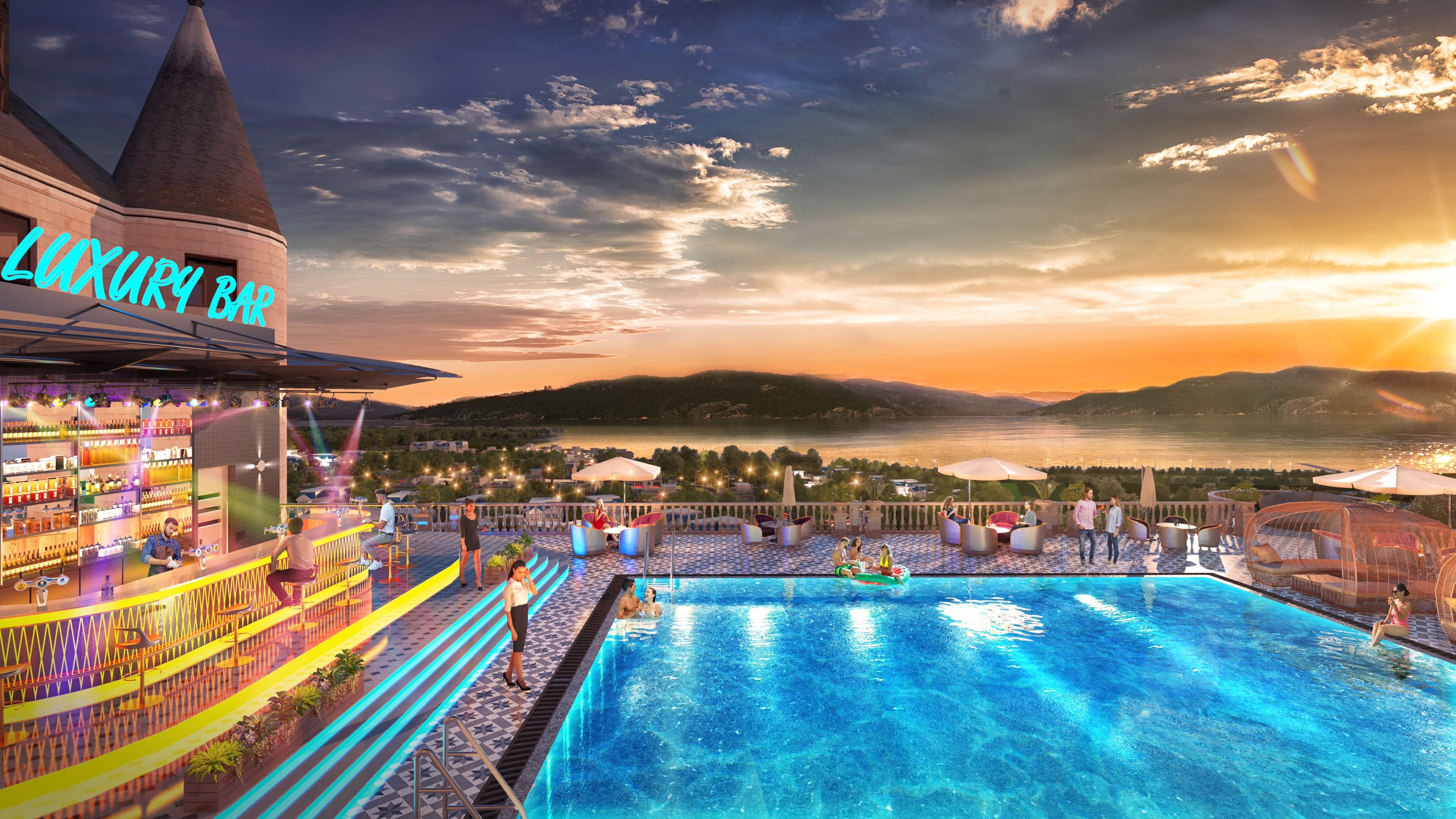 Sky bar lộng lẫy về đêm