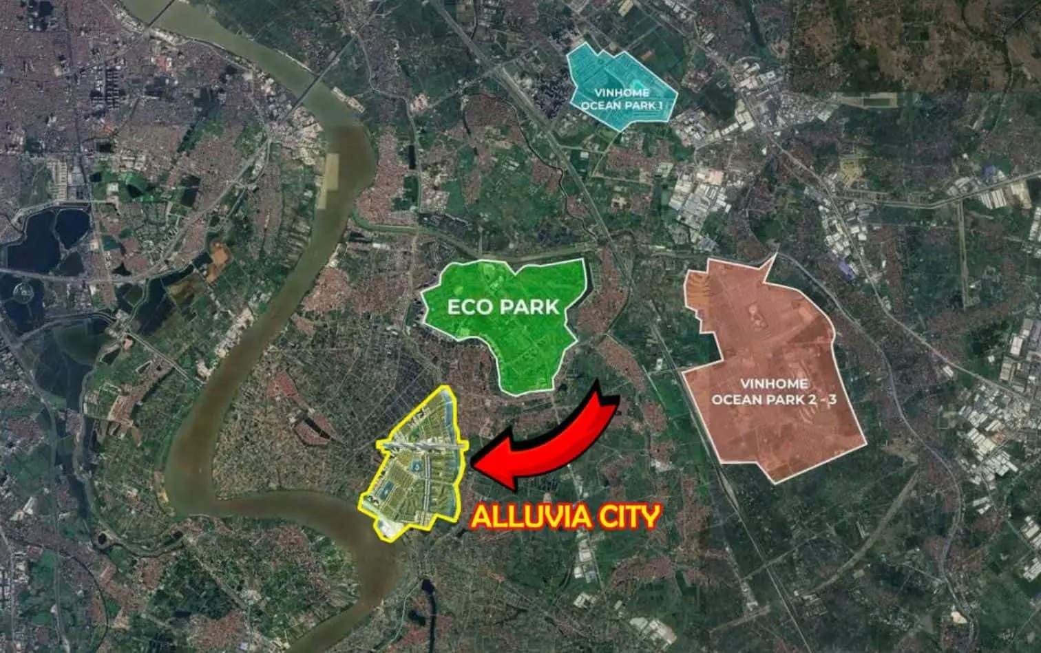 Dự án Alluvia City liền kề các khu đô thị lớn như Eco Park, Vinhome Ocean Park 1-2-3